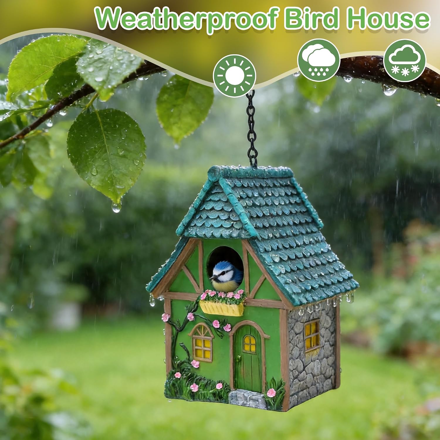 Thumbnail 6 de Attivolife Outdoor Bird House: Waterproof Resin Cottage for Garden, Bluebird to Finches