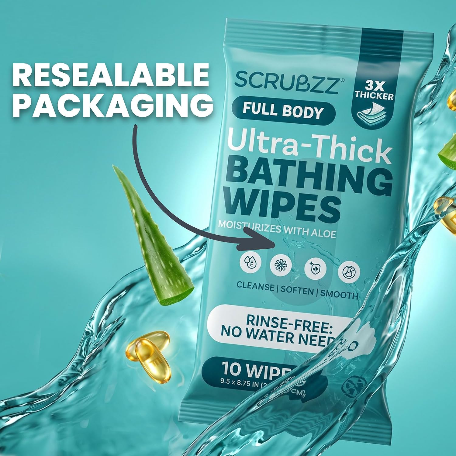 Thumbnail 6 de Extra Large Body Wipes for Adults Bathing No Rinse – 80 Ultra Thick Disposable Shower Wipes