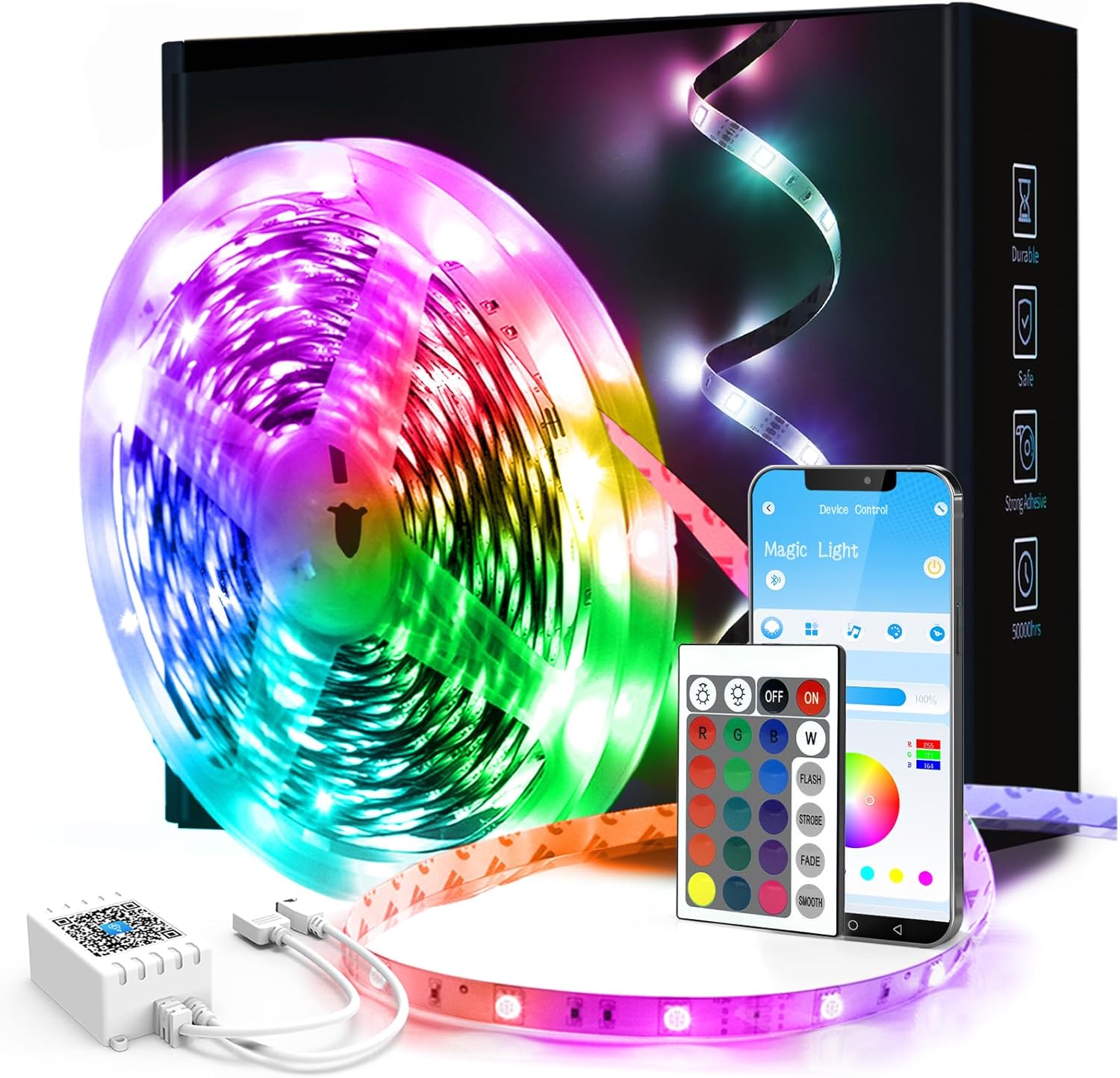 Thumbnail 6 de phopollo 30m LED Strip Light for Bedroom – Bluetooth App & Remote, Music Sync, RGB, Self-Adhesive