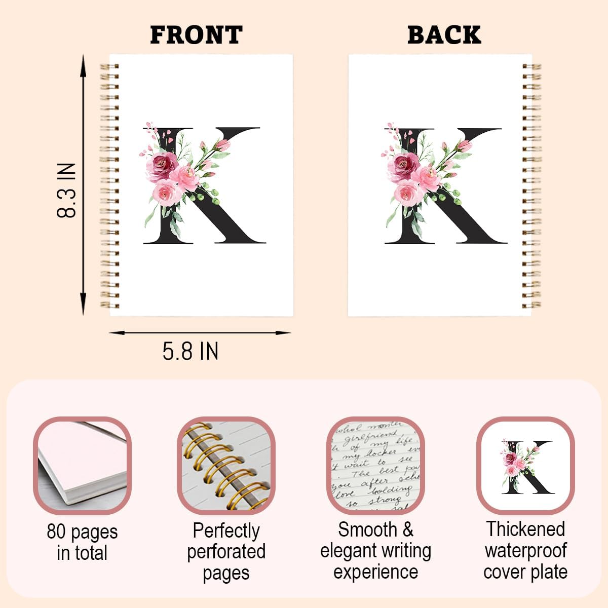 Thumbnail 6 de kdxpbpz Personalized K Initial Spiral Notebook, Hardcover, 80 Pages