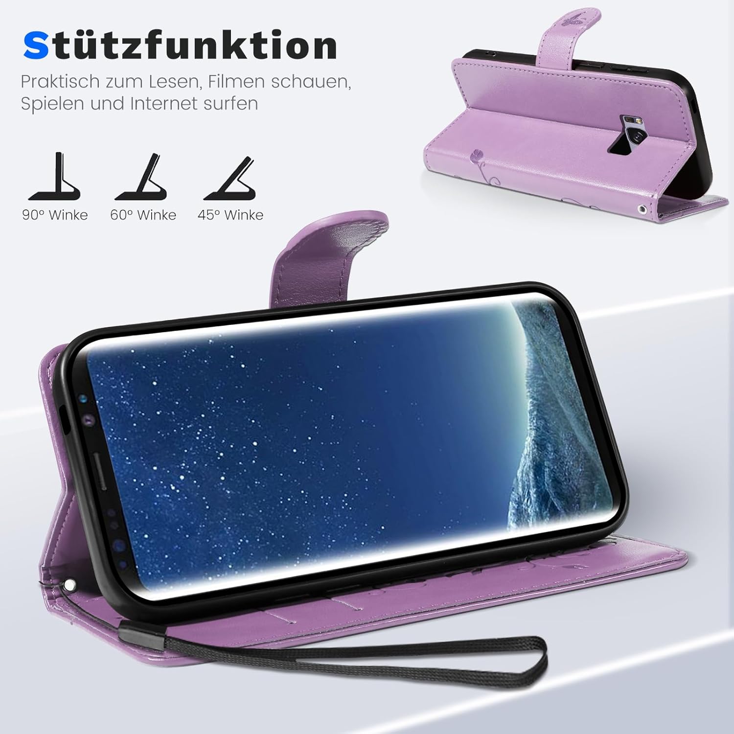 Thumbnail 2 de Vanki Lederhülle Flip Wallet für Samsung Galaxy S8 (Lila) – PU-Leder, Ständer, 3 Kartenfächer