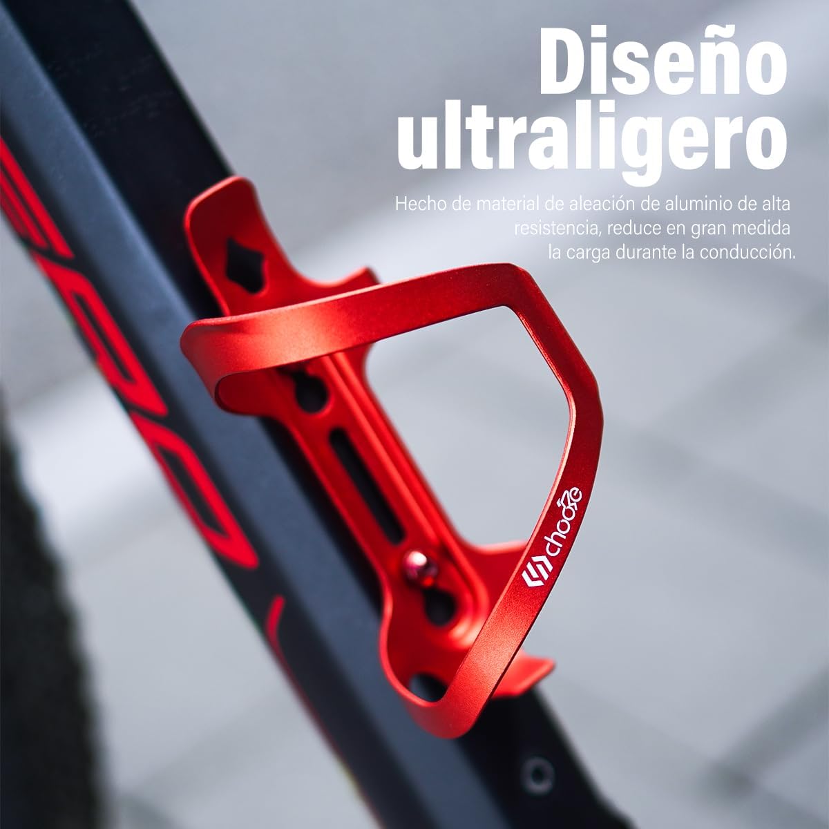 Detalle de Chooee Fahrrad Flaschenhalter – seitlich einsetzbar, Aluminium, Rot