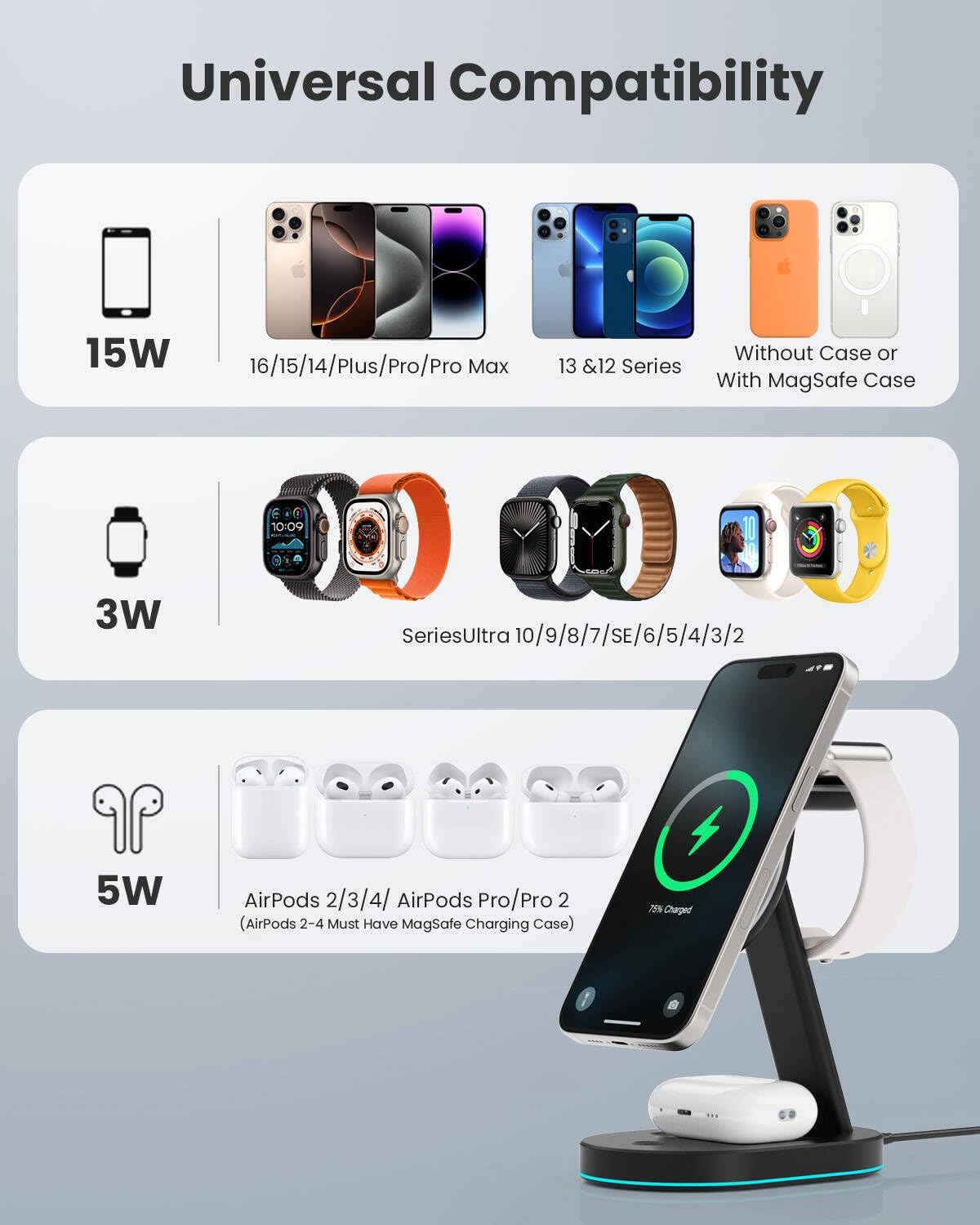 Thumbnail 2 de 3-in-1 Wireless Charger 15W Qi2 for iPhone