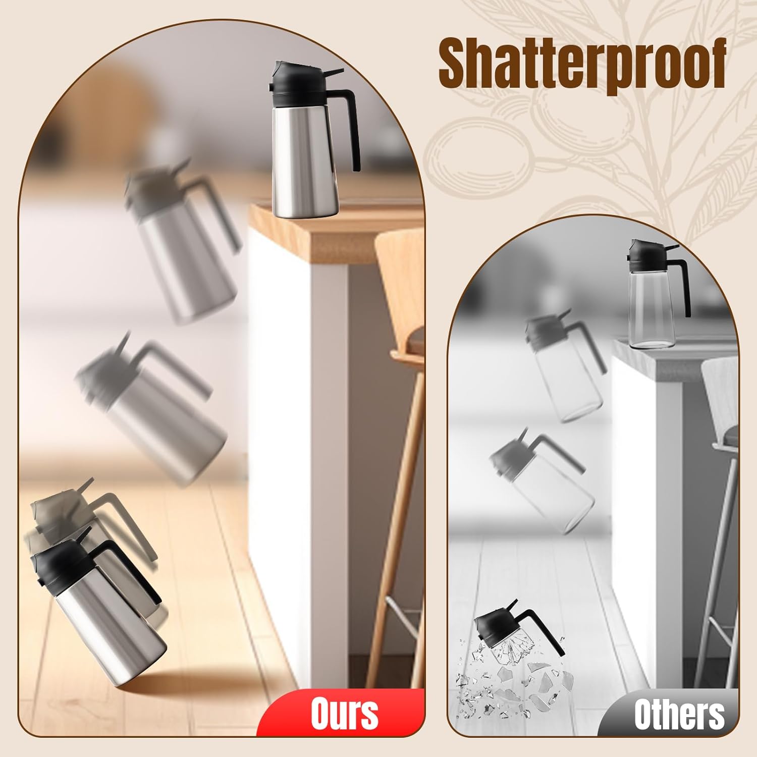 Detalle de PARACITY 2-in-1 Oil Dispenser Bottle: Stainless Steel Shell, Ceramic Interior, Olive Oil Sprayer & Pourer (Black)