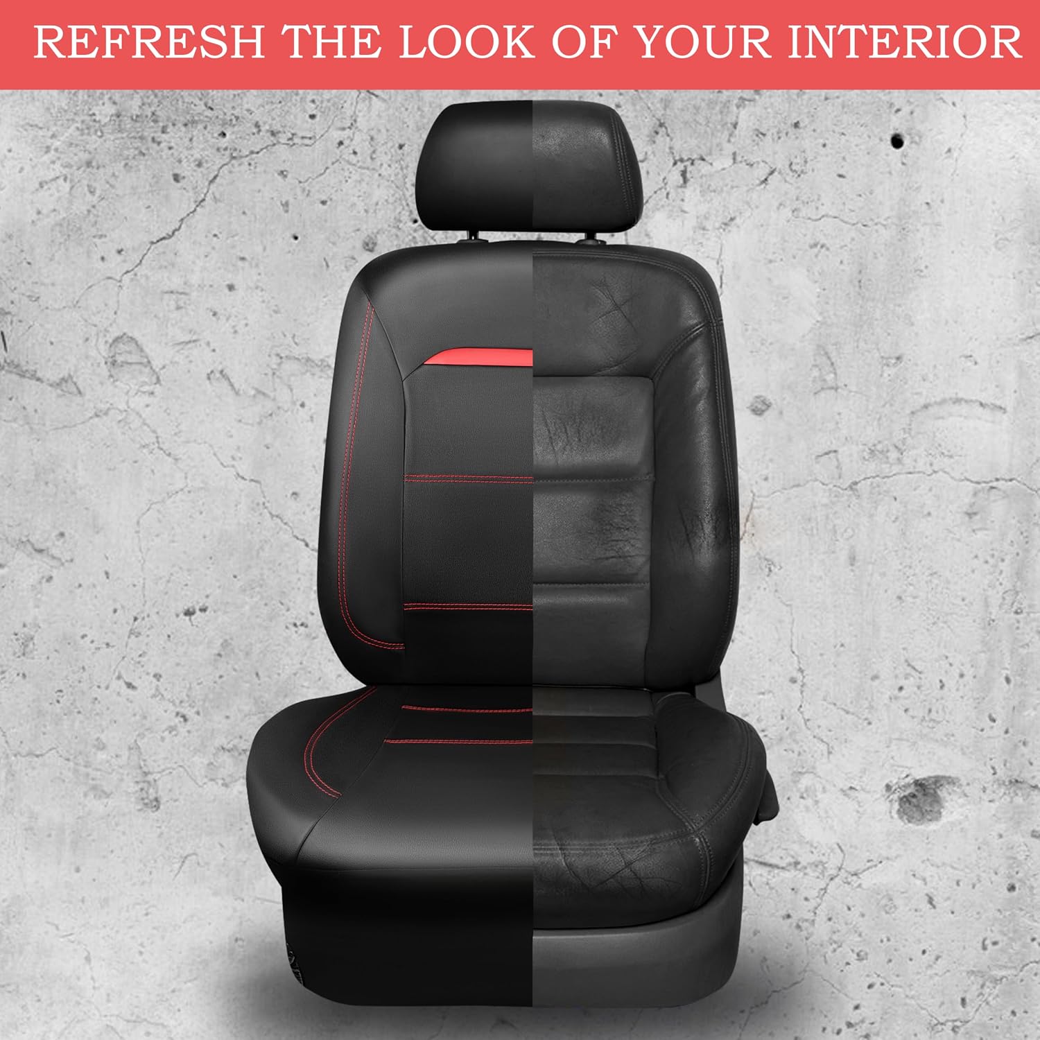 Thumbnail 6 de CAR PASS Full Leather Seat Cover Set with Steering Wheel Cover and 2 Seat Belt Pads for Trucks and SUVs, Combo Black/Red