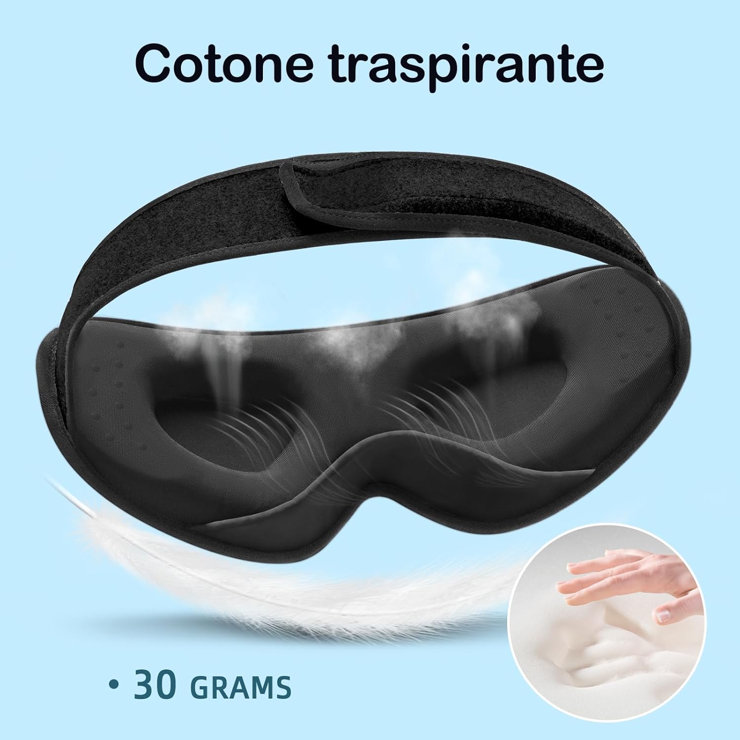 Detalle de INNELO Mascherina per dormire 3D in cotone, nero, regolabile per chi dorme sul fianco
