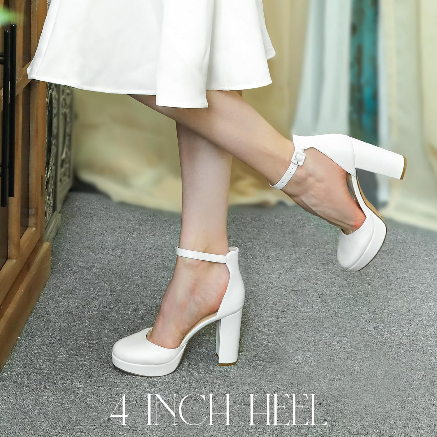 Thumbnail 4 de Ankis Black Platform Closed Toe Heels for Women — 4 Inch Block Heel Pumps