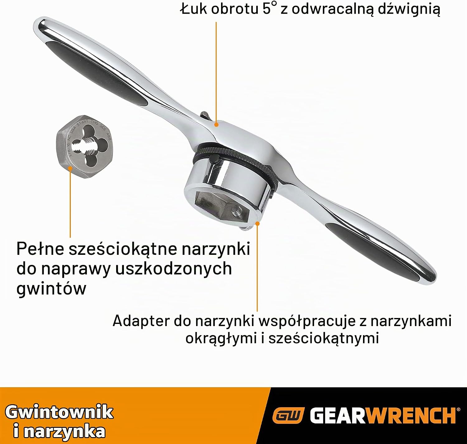 Detalle de GEARWRENCH 3887 – zestaw gwintowników i narzynek SAE/metryczny, stal węglowa