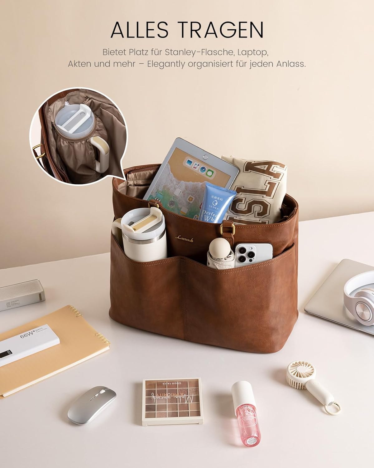 Thumbnail 2 de LOVEVOOK Damen-Handtasche im Shopper-Stil mit Laptopfach (11 Fächer) – für Uni, Büro & Alltag