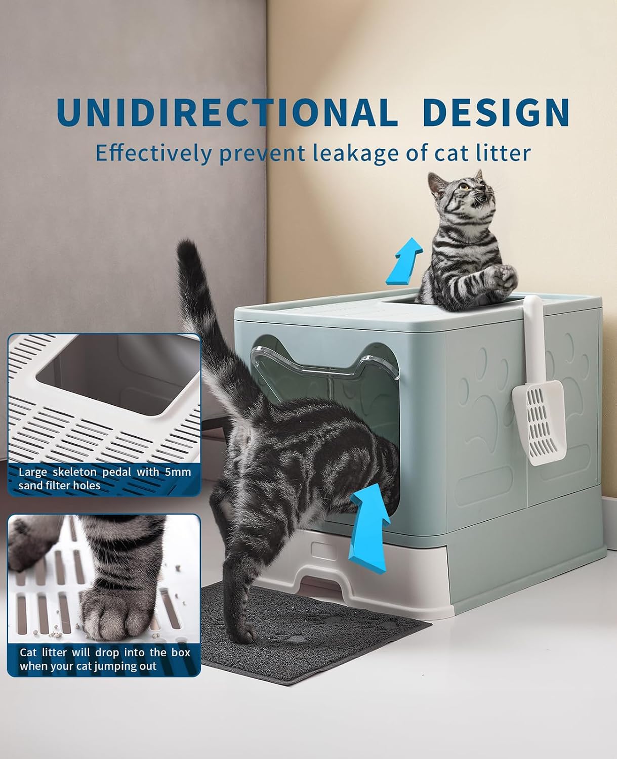 Detalle 2 de Medario 01litterbox Covered Cat Litter Box, Blue, with Pull-Out Tray and Mat