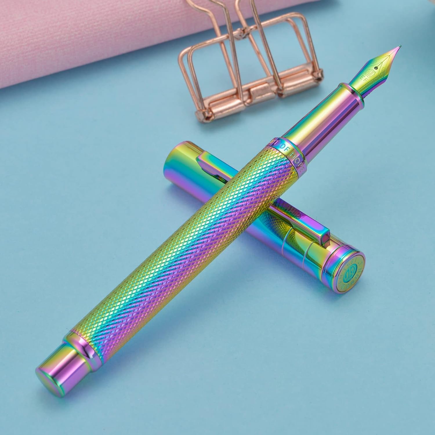 Thumbnail 2 de Rainbow Forest Fountain Pen Fine Nib – Hongdian Rainbow Finish with Converter & Metal Box Set