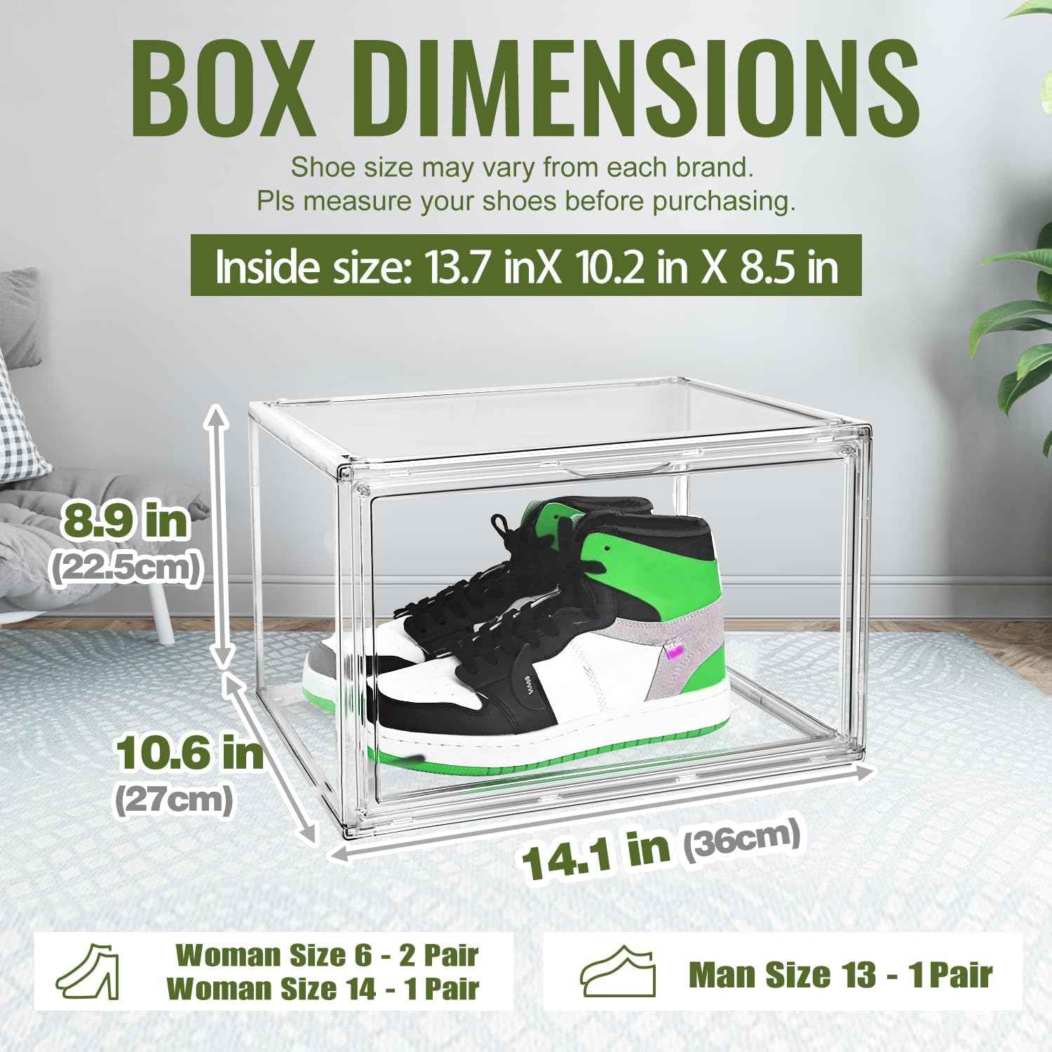 Detalle 2 de EZJOB Clear PET Shoe Storage Box, Stackable with Magnetic Closure, 14.1 x 10.6 x 8.9 in