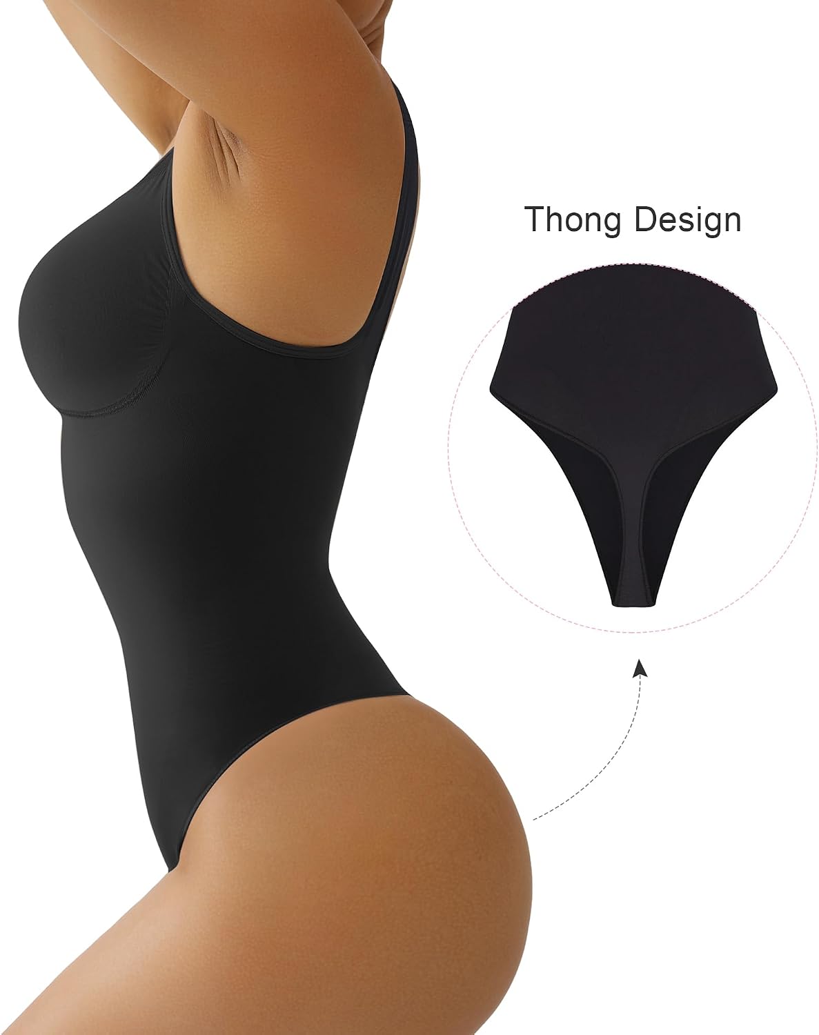 Detalle de SHAPERX Women's Mid-Thigh Shapewear Bodysuit, Tummy Control, Seamless