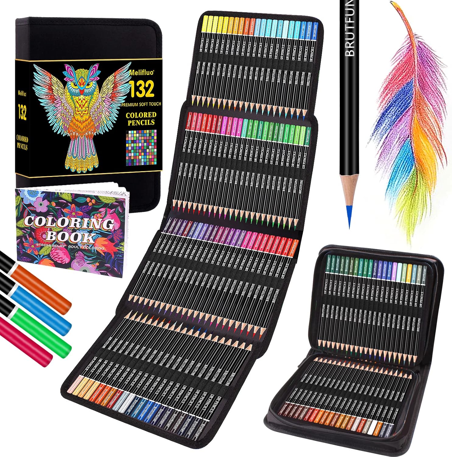 Melifluo 132 Colouring Pencils Set with Black Portable Zipper Bag (132 pcs)