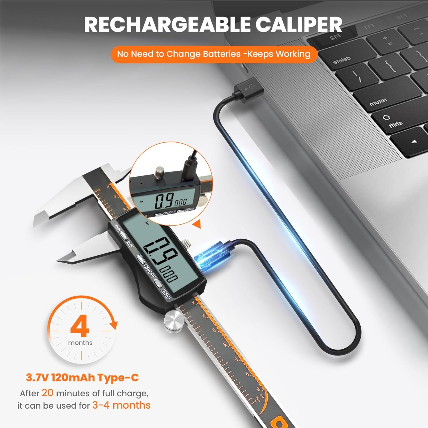 Detalle de HARDELL pied à coulisse numérique rechargeable LCD (acier inox) 0–150 mm