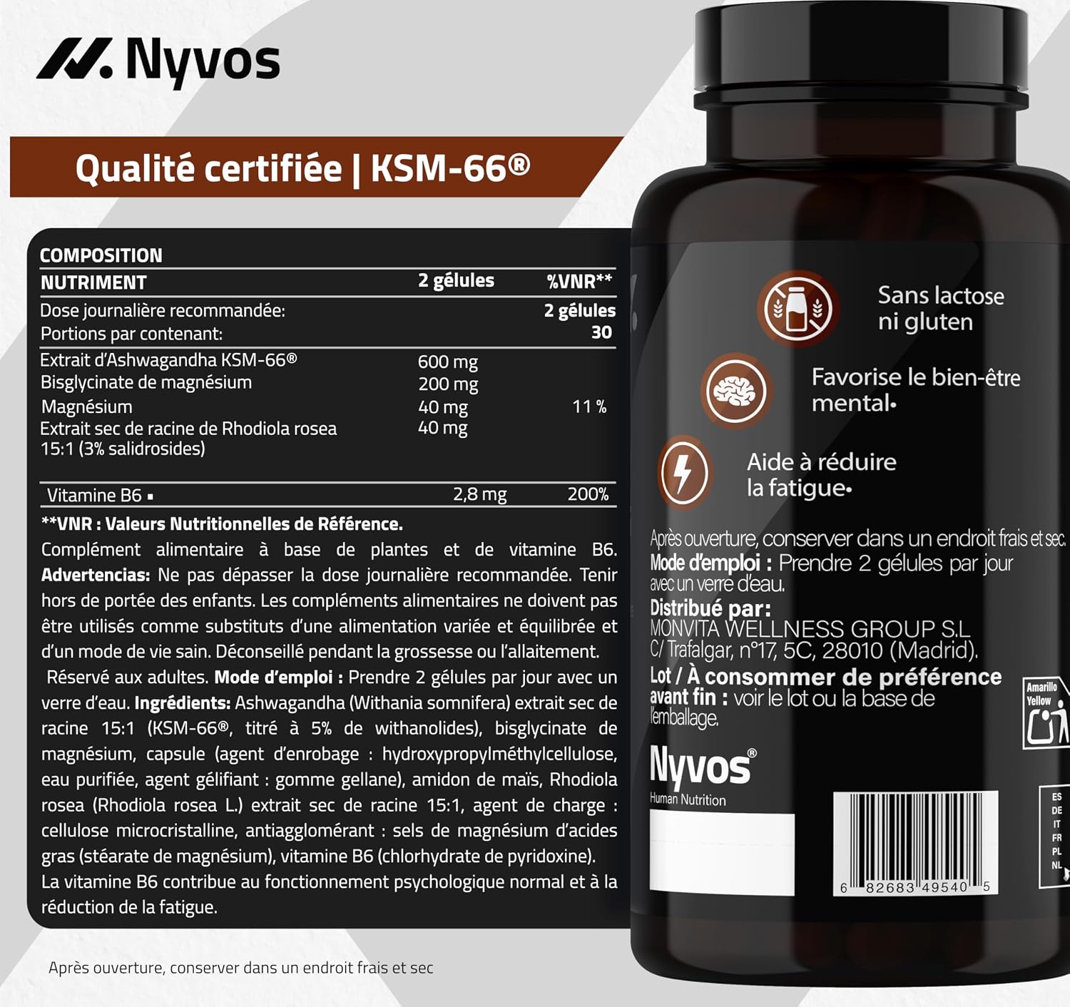 Thumbnail 5 de Nyvos Ashwaganda Blend KSM-66 60 gélules