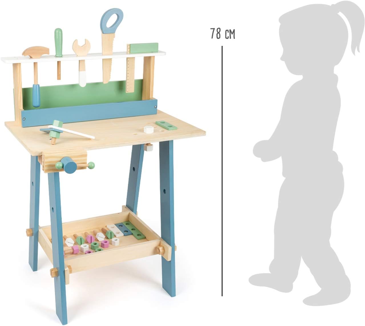 Detalle de small foot Werkbank Nordic aus Holz – inkl. Werkzeugen und Zubehör, Rollenspielzeug für Kinder ab 3 Jahren (11375)