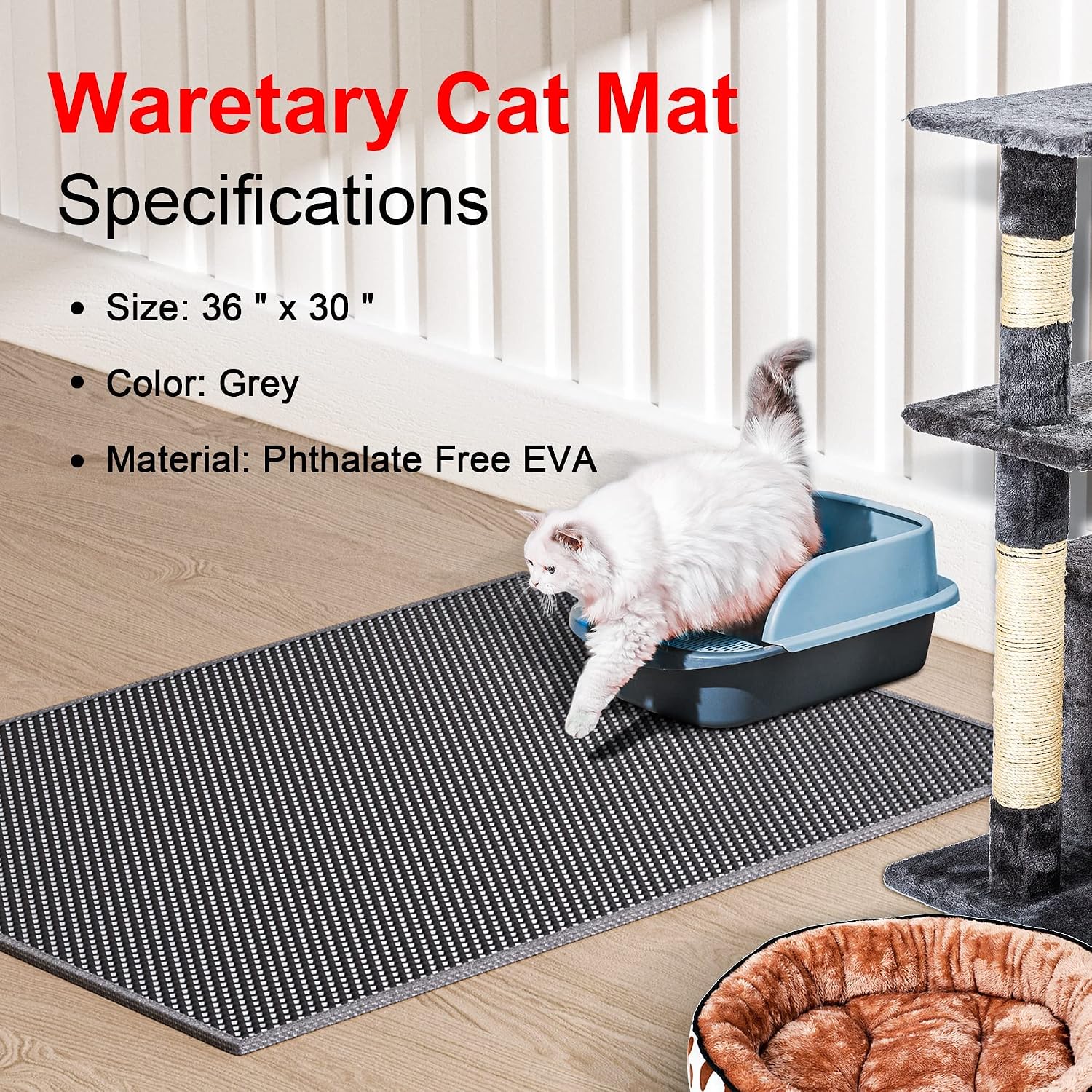 Thumbnail 1 de Waretary 36x30in /90 x 76 cm -Grey Cat Litter Mat, Double-Layer EVA