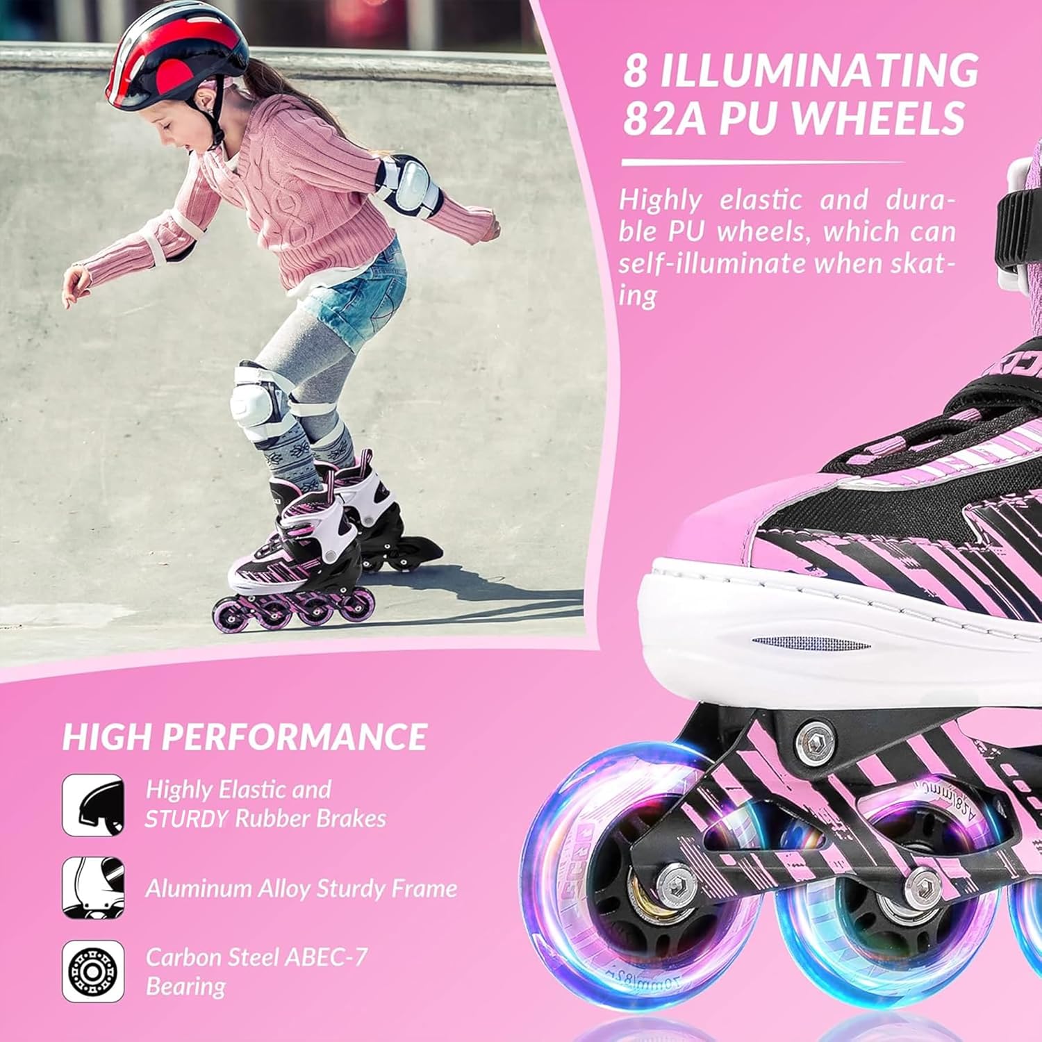 Thumbnail 3 de ECOO Adjustable Inline Skates for Kids (Ages 5–8, 8–12) with Light-Up Wheels and Easy Buckle