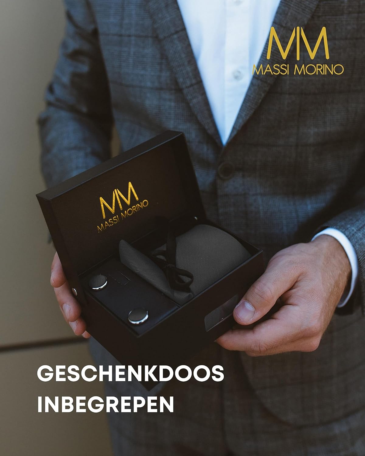 Thumbnail 4 de Massi Morino stropdas set met pochet, manchetknopen en dasspeld