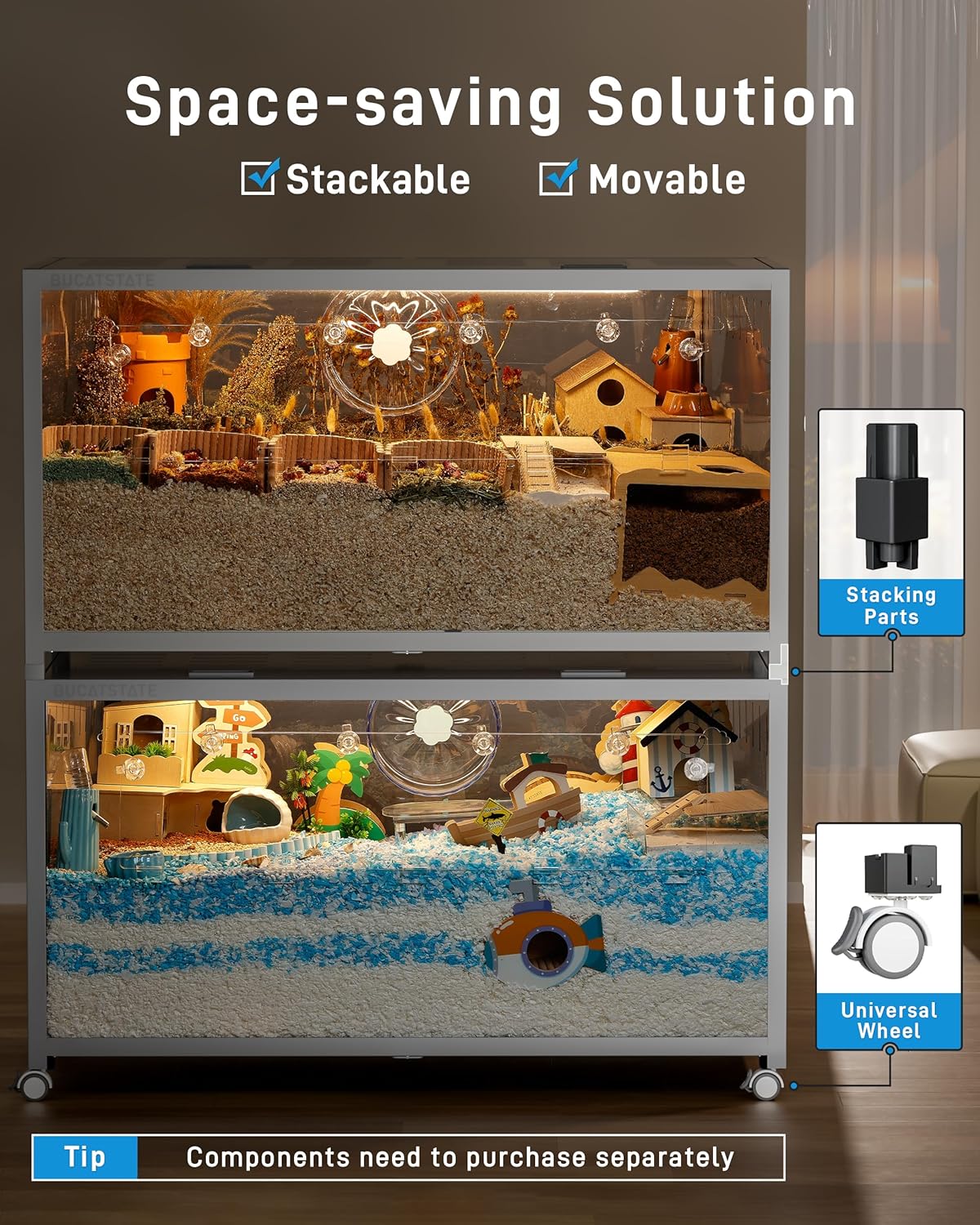 Thumbnail 3 de BUCATSTATE Hamster Cage 3.0 metal large cage with top access (120L x 60W x 62H cm) for Syrian, dwarf hamsters & more