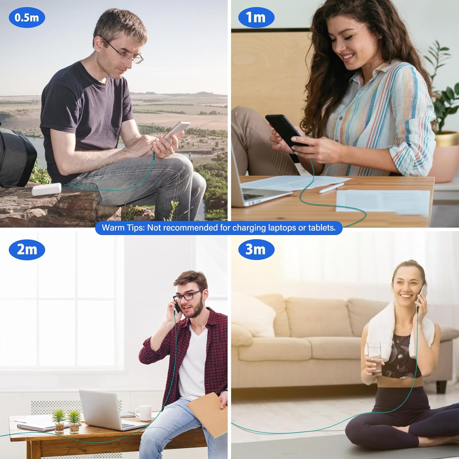 Thumbnail 6 de TUNKIA 5Pin Magnet Ladekabel (3-in-1) 4er-Set mit drehbarem Magnetkopf, 0,5–3 m – grün