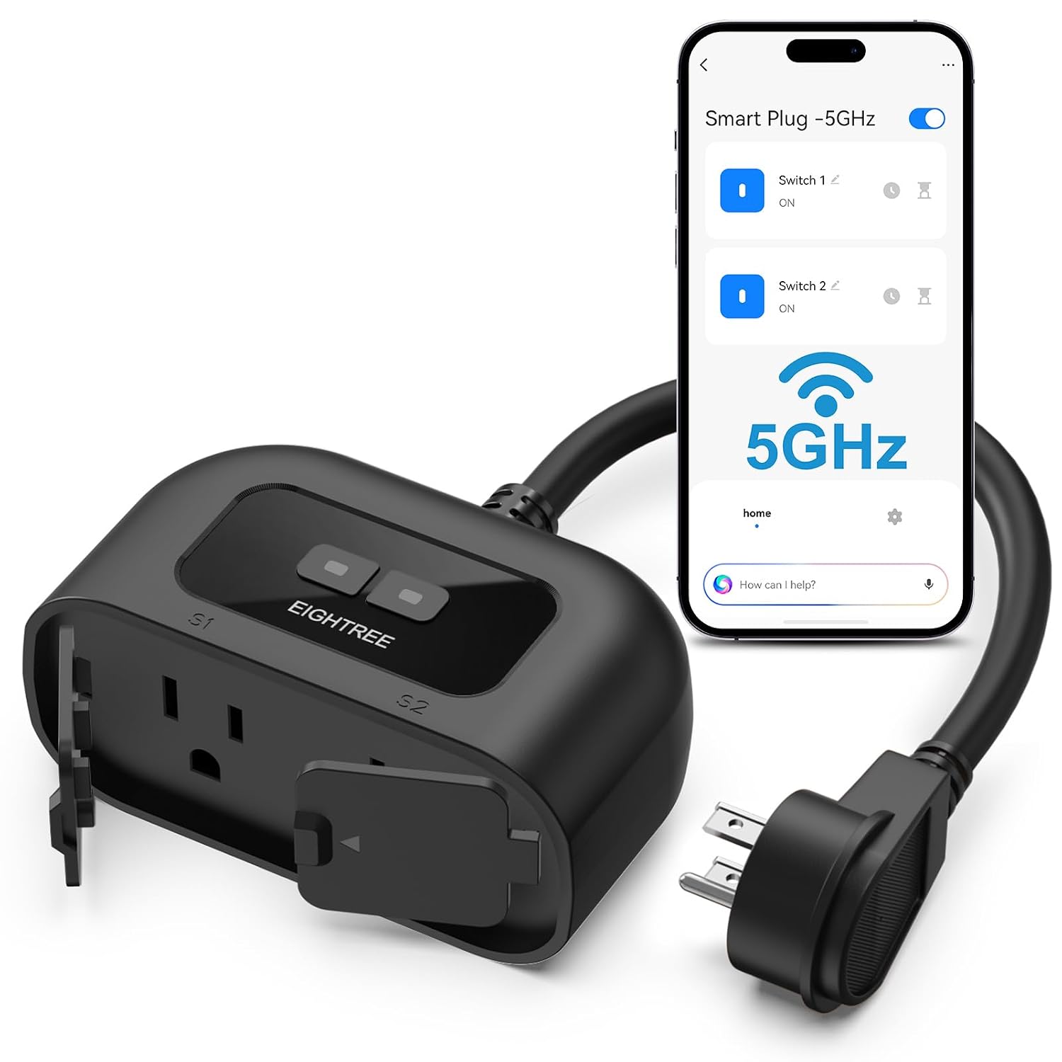 Detalle de EIGHTREE ET75 Outdoor Smart Plug, Dual Outlets, Dual-Band Wi-Fi, IP44