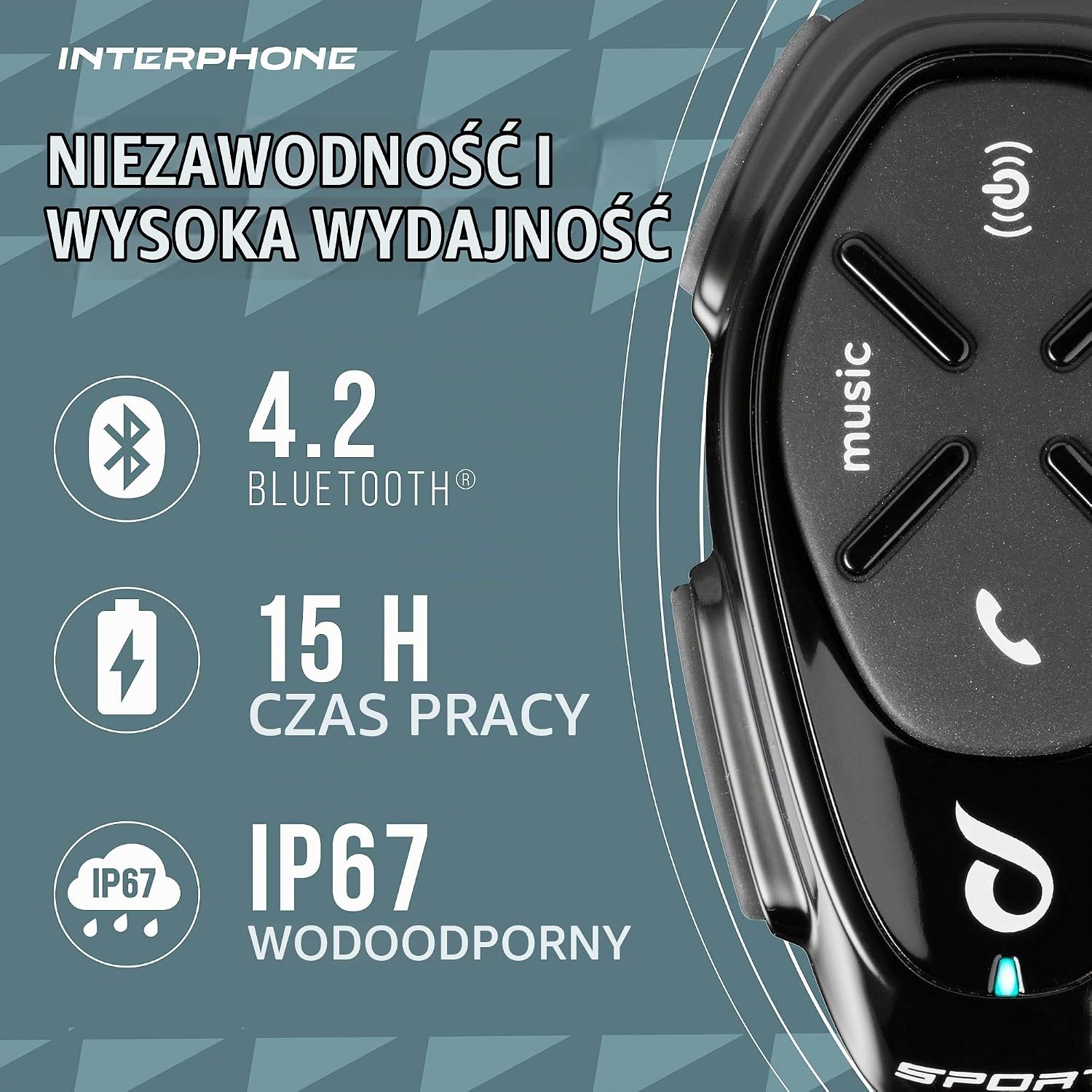 Detalle de Interphone INTERPHOSPORTHD – interkom motocyklowy Bluetooth, słuchawki HD 40 mm