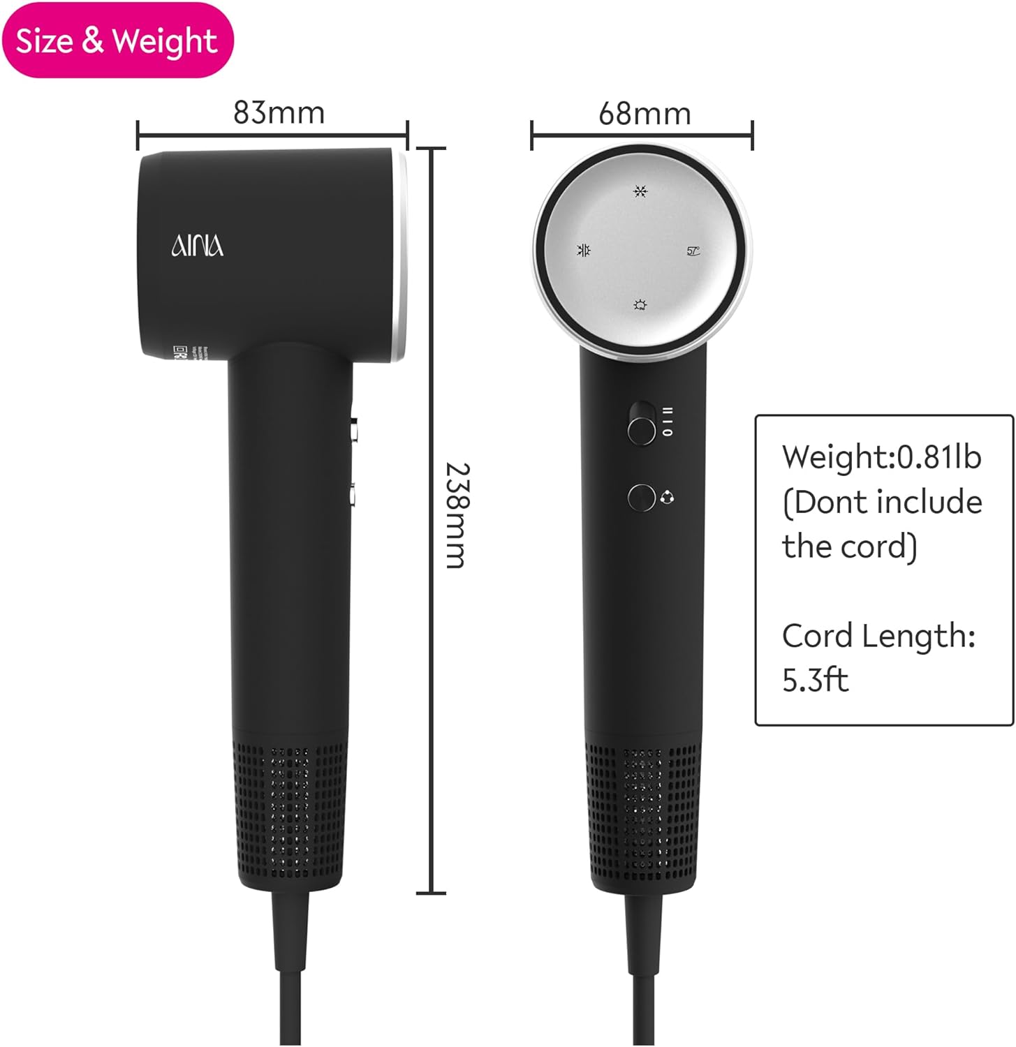 Thumbnail 1 de Aina AINA High Speed Hair Dryer (Brushless Motor, Ionic) – 1A Silver, Travel-friendly