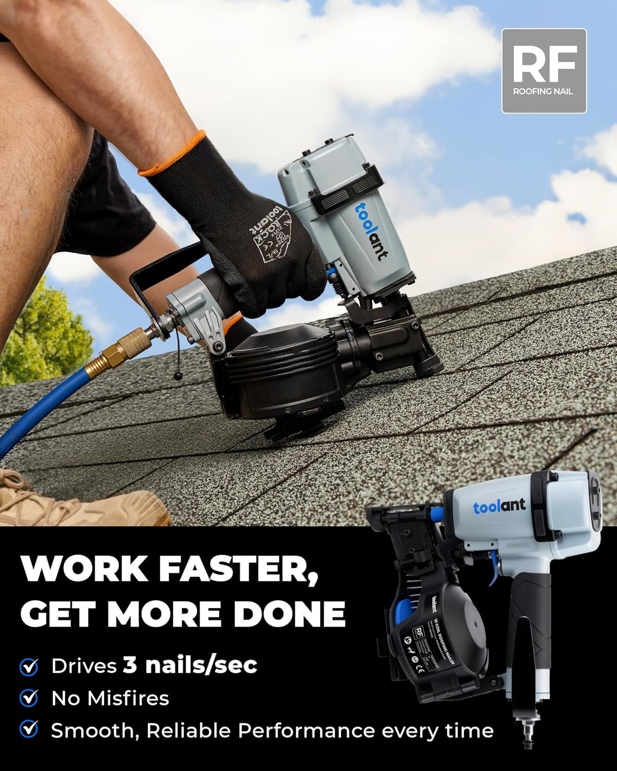 Detalle 2 de toolant TA01105 Pneumatic Roofing Coil Nailer, 15° Nails, 120-Nail Capacity