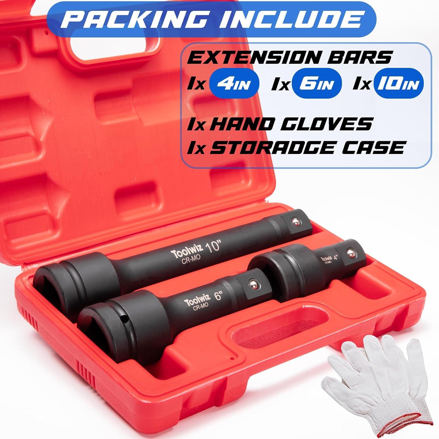 Detalle 2 de Toolwiz 1 inch Socket Extension Set (4", 6", 10") – Cr-Mo Steel Impact Extension Bars in PVC Box