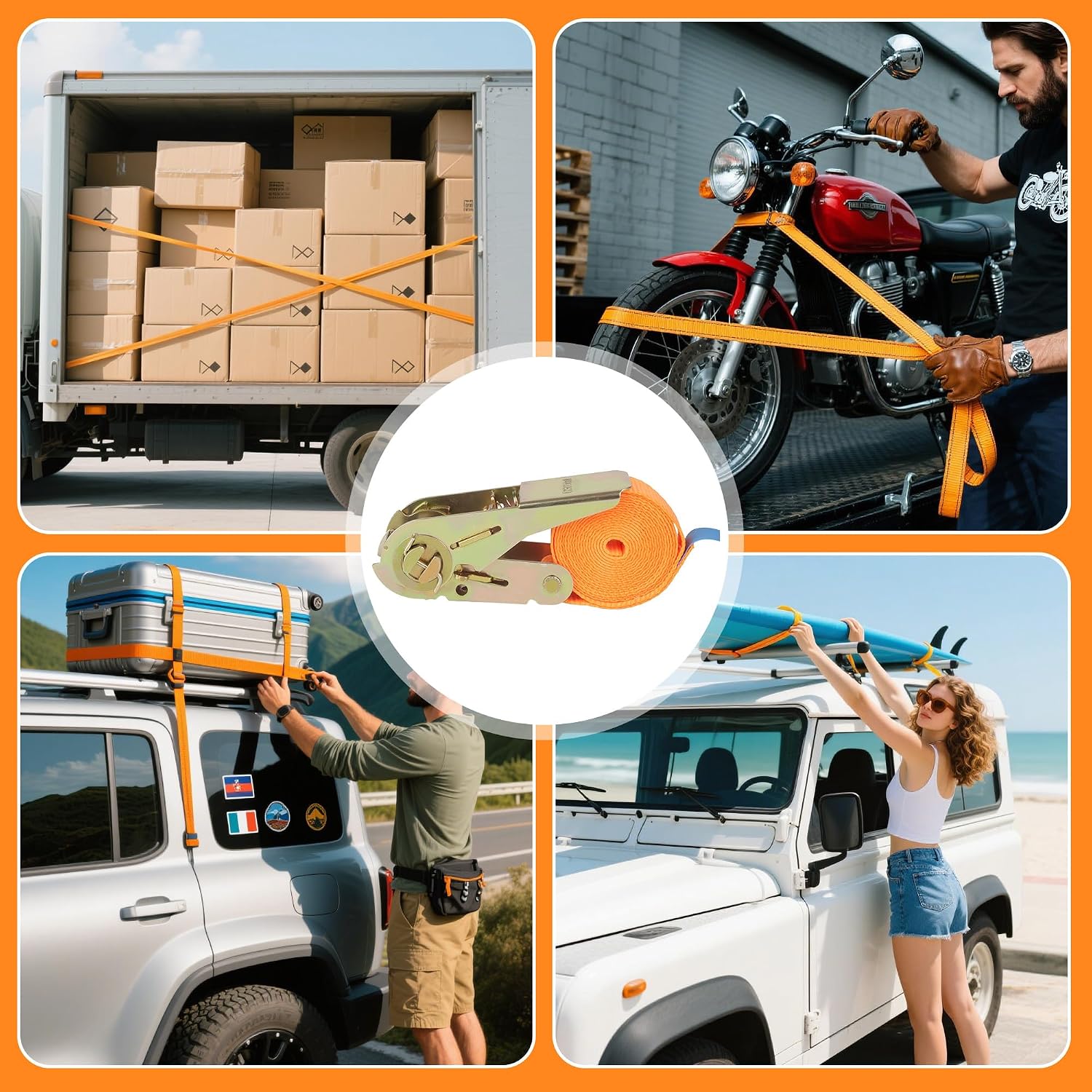 Thumbnail 6 de 5 Stück Spanngurte mit Ratsche, 25 mm x 2 m, 800 kg Tragkraft – Orange