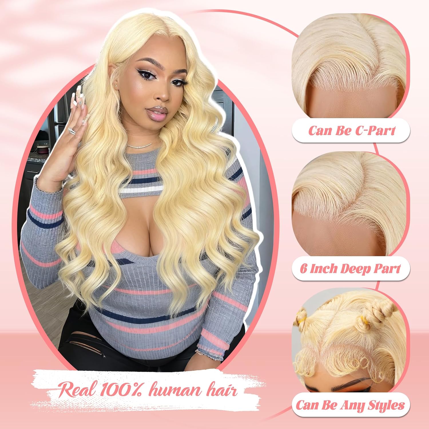 Detalle de VERAVER 30 Inch 613 Lace Front Wig with 13x6 HD Swiss Lace, Body Wave, 200% Density, Pre Plucked (Human Hair)