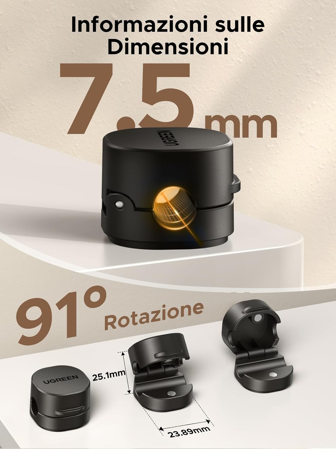 Thumbnail 5 de UGREEN Set da 6 clip per cavi magnetiche con rotazione 91° e adesivo senza residui (7,5 mm) – Nero
