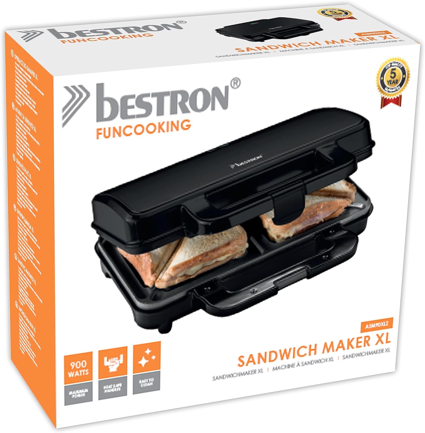 Thumbnail 4 de Bestron XL Sandwichmaker für 2 Sandwiches (900 W) mit Antihaftbeschichtung