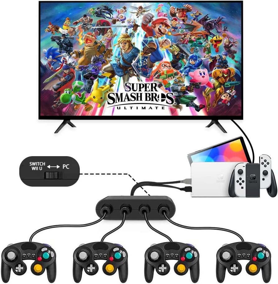 Detalle de Gamecube Controller Adapter for Switch / OLED / Switch 2 (4 Ports) – 6 ft Cable, Turbo & Vibration