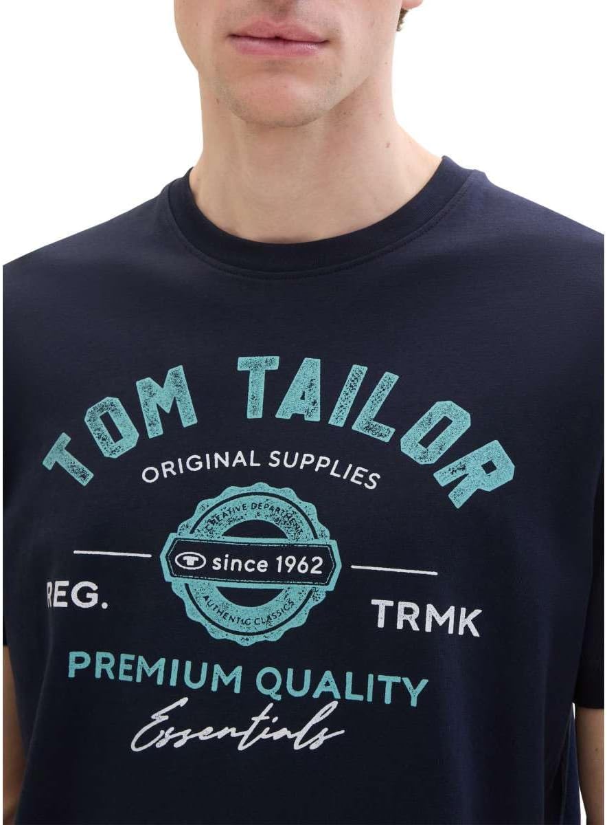 Detalle de TOM TAILOR Herren T-Shirt aus Baumwolle mit Logo-Print