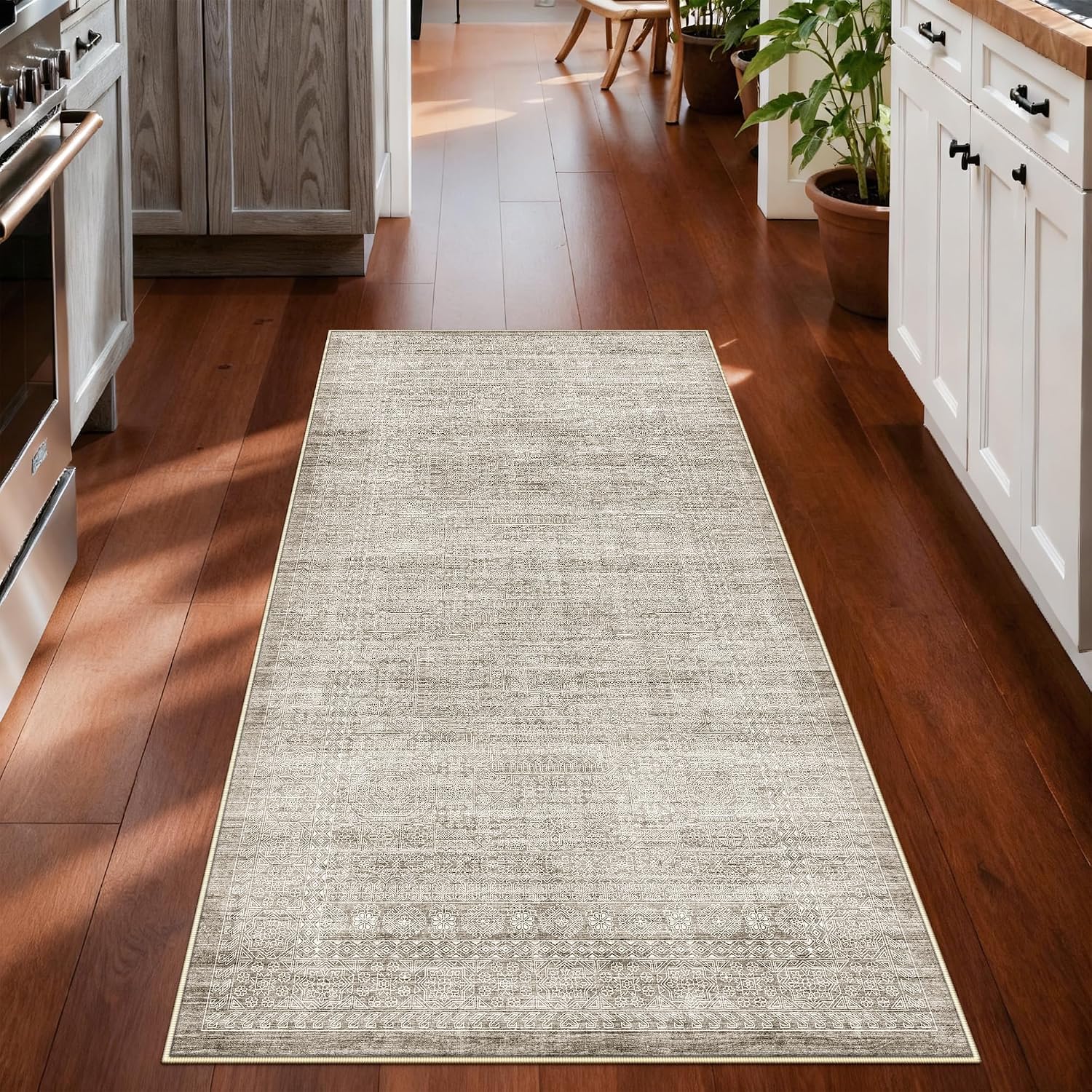 Thumbnail 6 de Washable 2x4 Abstract Kitchen Rug: Neutral, Easy-Clean, Non-Slip Floor Mat (Beige/Ivory, 2x4)