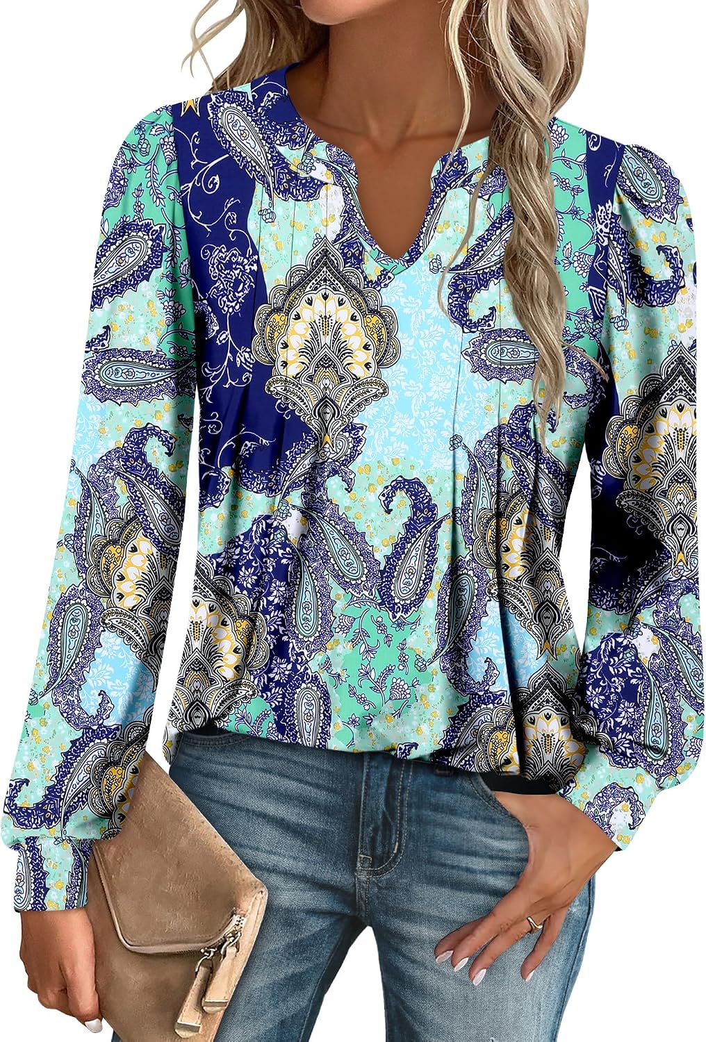 Thumbnail 6 de Onlypuff Women’s Long-Sleeve V-Neck Tunic Top, Pleated, S–3XL