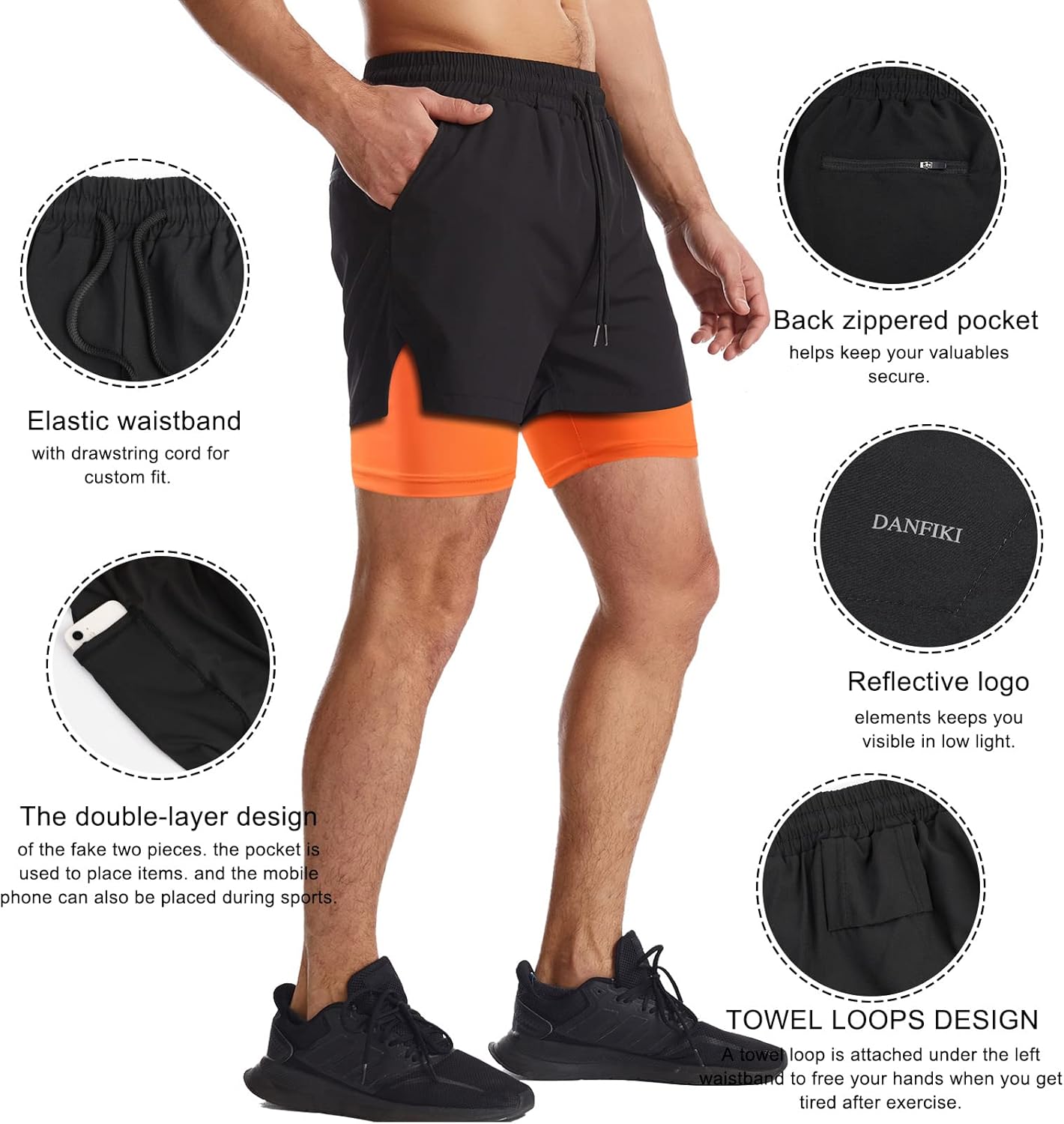 Thumbnail 4 de Danfiki 2-in-1 Men’s Running Shorts with Phone Pocket – Lightweight, Quick-Dry Gym Shorts