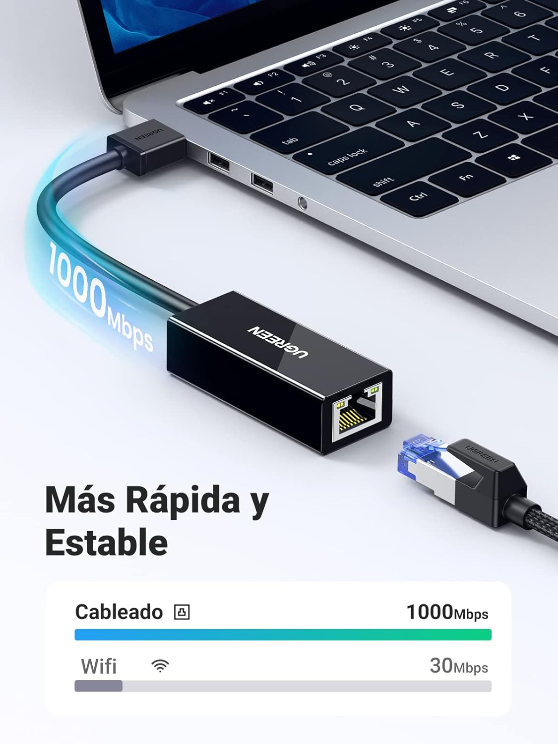 Detalle 2 de UGREEN Adaptador USB 3.0 a Ethernet 1000Mbps 🌐 Conexión Rápida