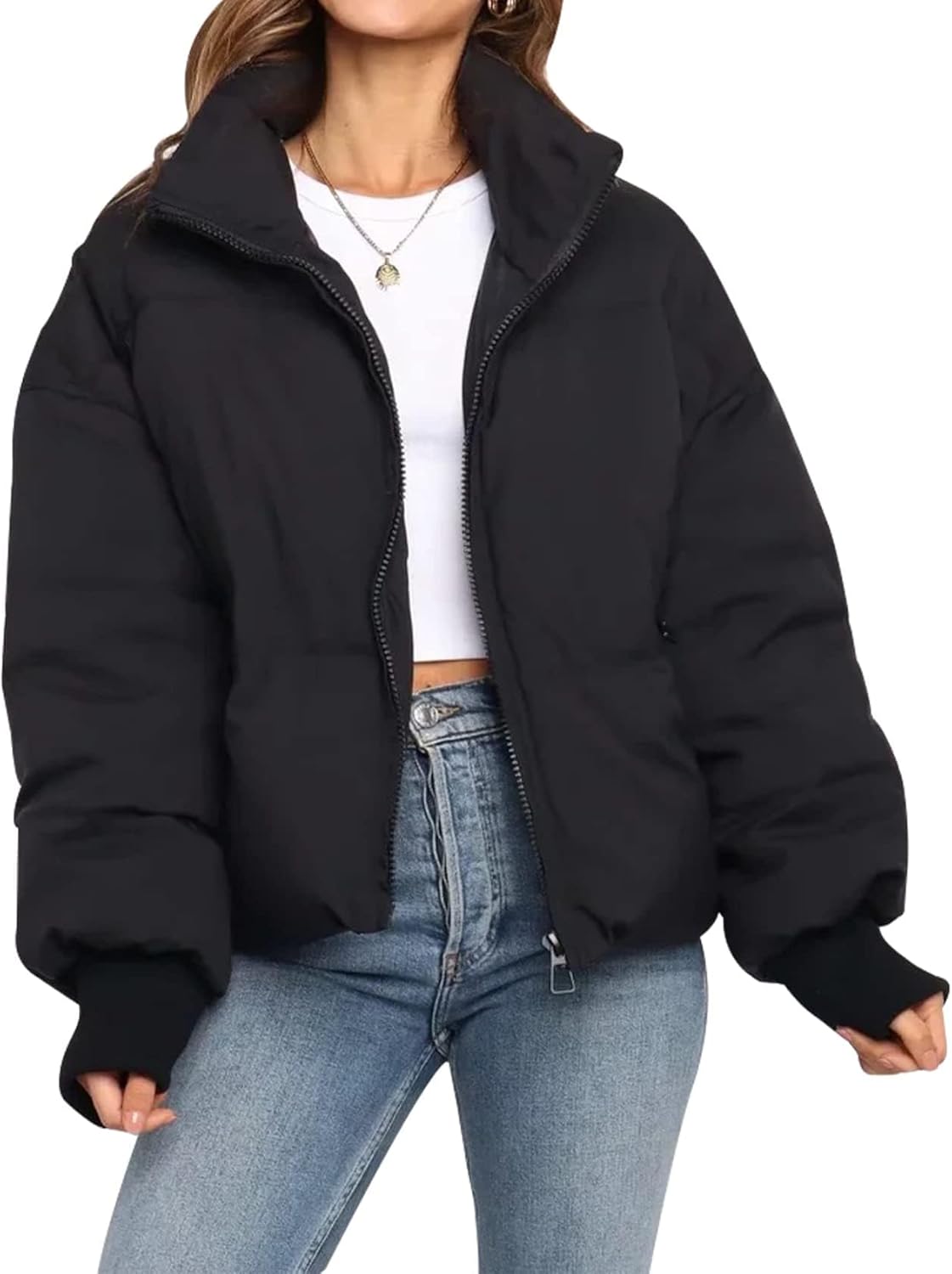 Detalle de Gihuo 2026 Cropped Puffer Jacket