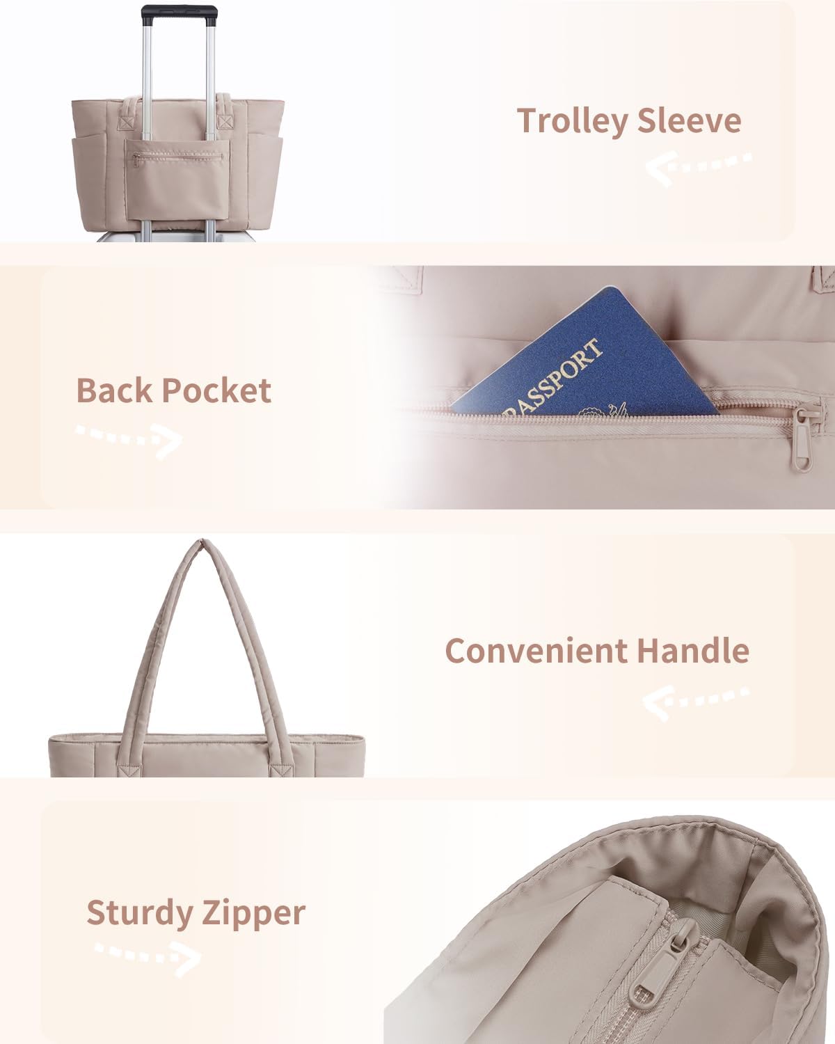 Thumbnail 6 de Ceneda Quilted Puffer Tote Bag for Women – Lightweight Work Tote with 15.6" Laptop Compartment