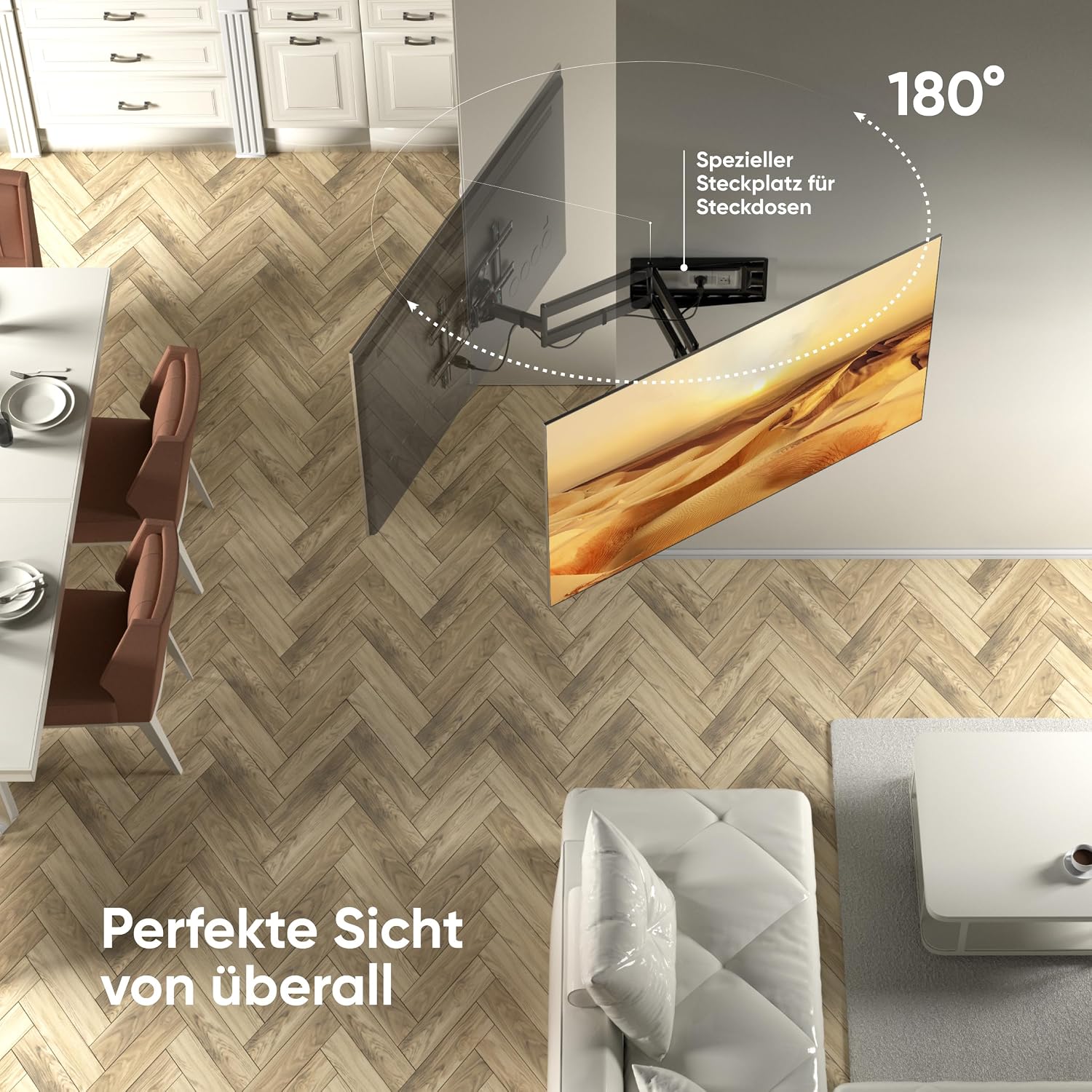 Detalle de ONKRON M7L-B TV-Wandhalterung schwenkbar für 40–75 Zoll – langer Arm, max. 68 kg, VESA 100x100 bis 600x400