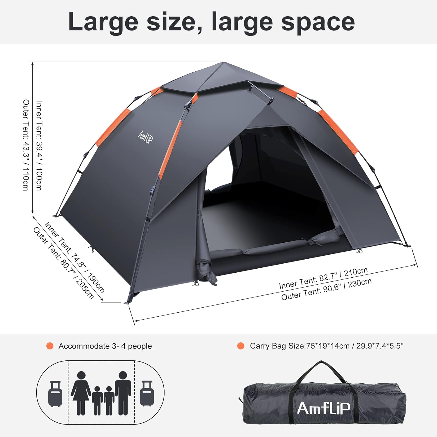 Thumbnail 5 de Amflip Camping Tent Automatic 3 Man Pop Up