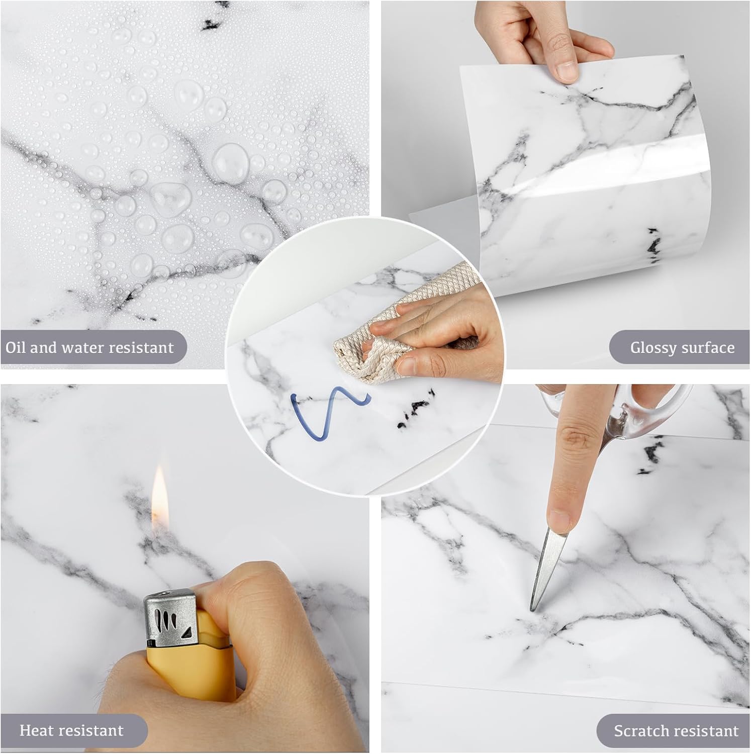 Thumbnail 1 de Abyssaly 24 Piastrelle Adesive per Cucina e Bagno – Bianco Marmo, 15x30 cm