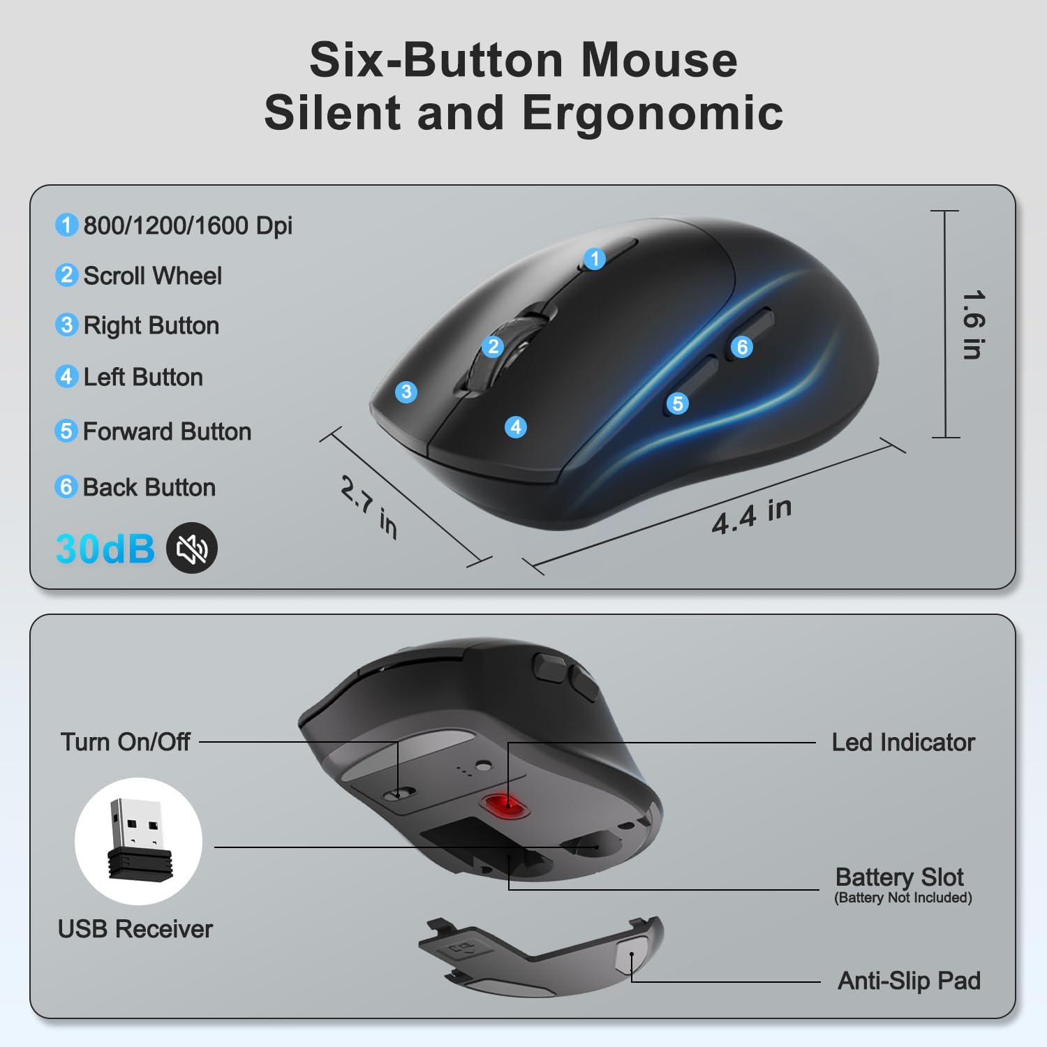 Thumbnail 3 de Faadar Wireless Keyboard and Mouse Combo (2.4G Full Size Wave Keys + Wrist Rest, Phone Holder) with Silent 3-Level DPI Mouse