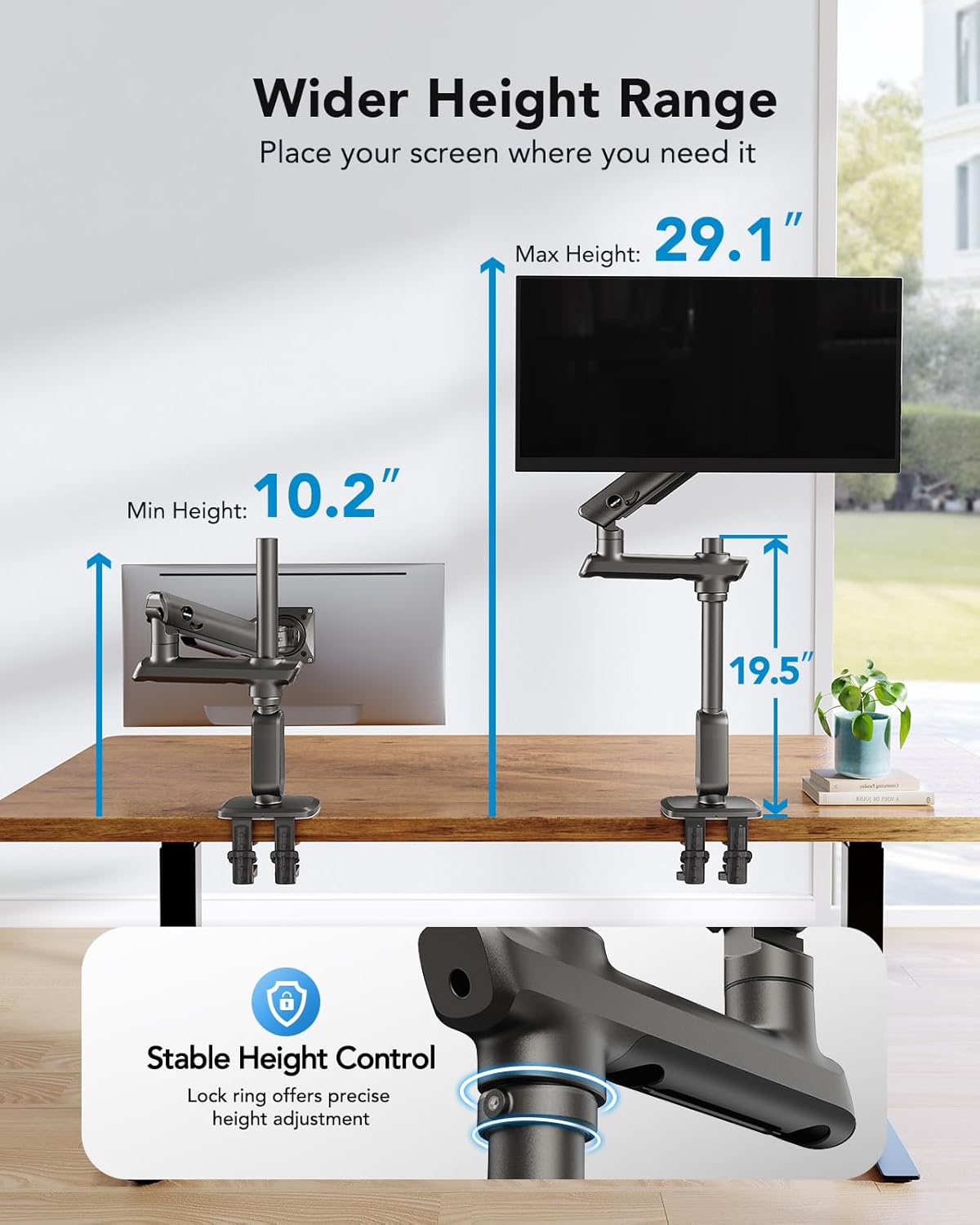 Detalle 2 de HUANUO braccio per monitor ultrawide 49" heavy duty con VESA 75x75/100x100 e supporto fino a 18 kg