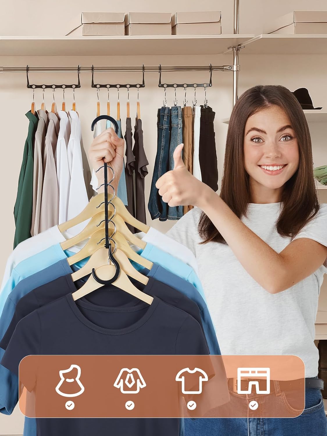 Detalle 2 de HOUSE DAY Black Magic Space Saving Hangers 10-pack — cascading closet organizers