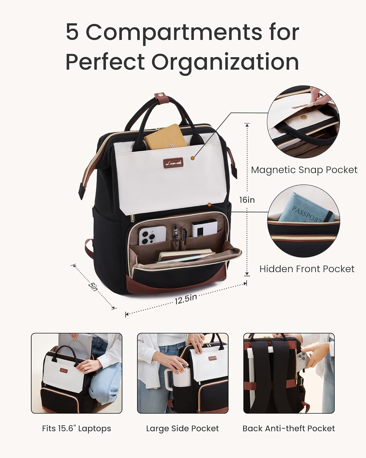 Detalle de LOVEVOOK Laptop Backpack 15.6" for Women